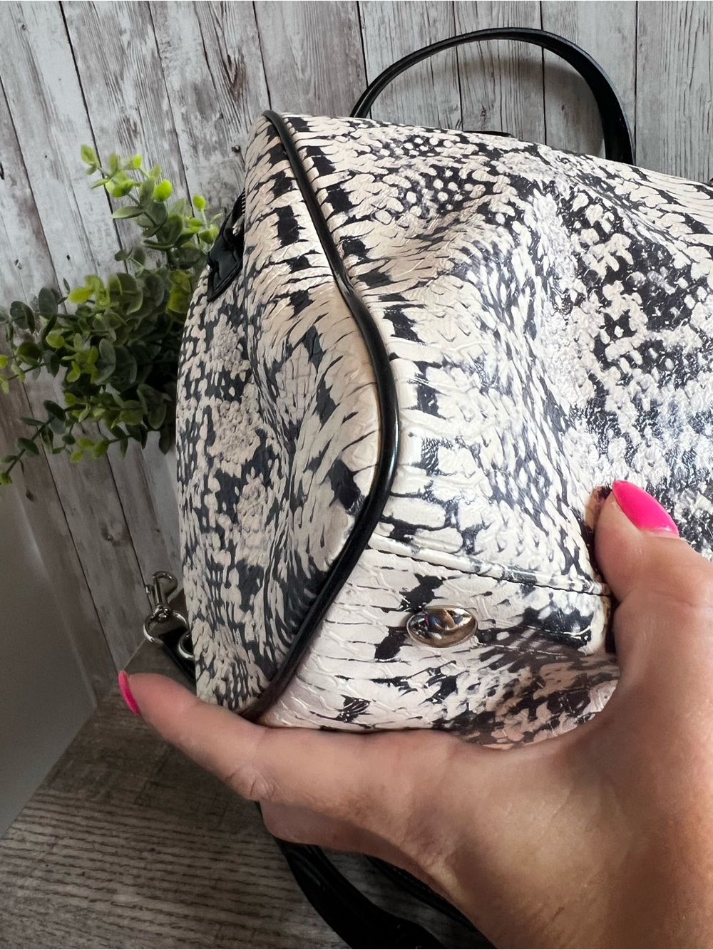 Coach Nancy Exotic Black & White Snake-Print Satchel - Picture 7 of 14